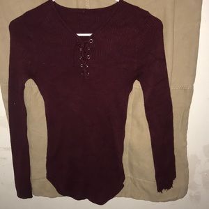 Maroon long sleeve tie shirt